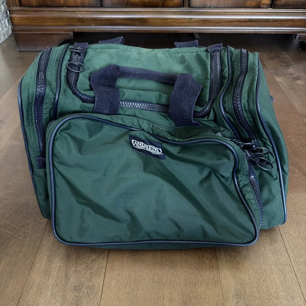 Lands' End Square Duffle Bag Overnight Blue Green Nylon USA Made Used